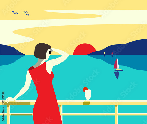 Sea cruise liner tourist trip hand drawn poster