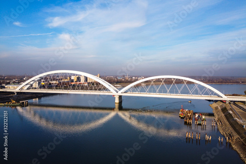 aerial view of bridge and city