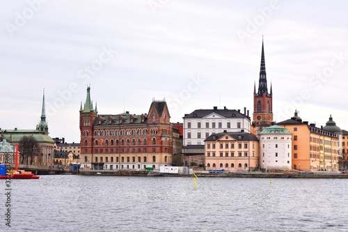 Stockholm, Sweden- January 2020. View from the water to the old city of Stockholm. Beautiful cityscape of the old city. The capital of Sweden. landmarks of Stockholm city. Scandinavia. North Europe 