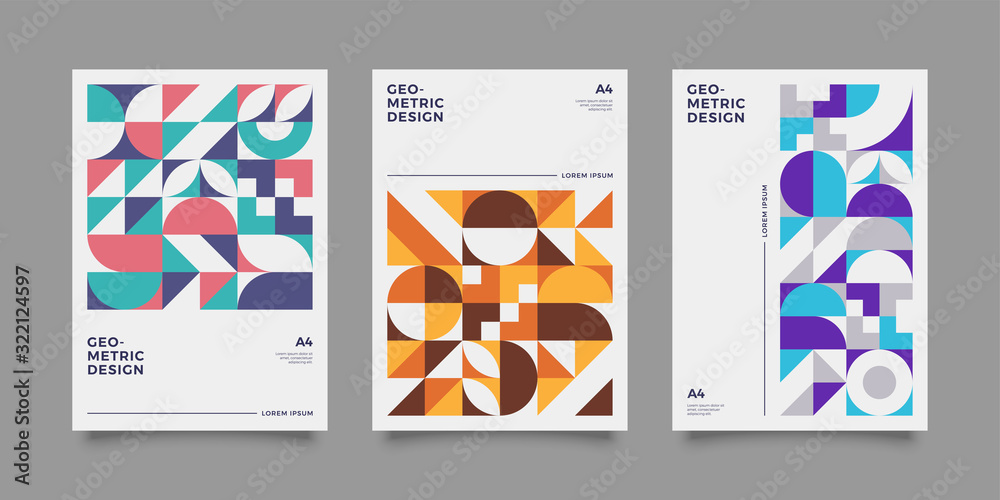 Vintage retro bauhaus design vector covers set. Swiss style colorful geometric compositions for book covers, posters, flyers, magazines, business annual reports	