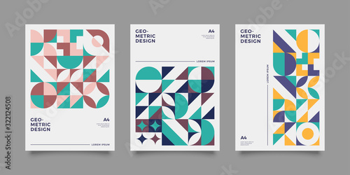 Vintage retro bauhaus design vector covers set. Swiss style colorful geometric compositions for book covers, posters, flyers, magazines, business annual reports 