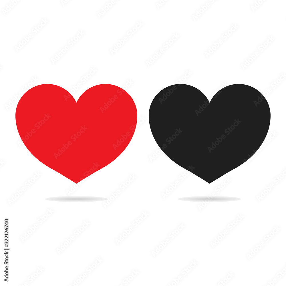 Red and black heart icons isolated on white background. Valentines Day. Love symbol. Button for web, social nets. Banner of likes. Concept of romantic and care. Symbols for marriage decoration. Vector