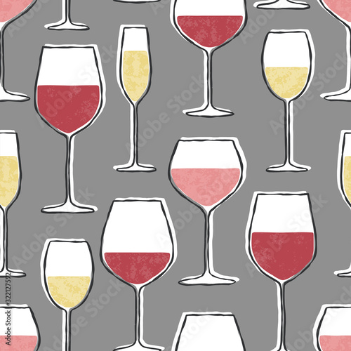 Vector winery theme seamless background, Wine glasses seamless pattern. Hand drawn illustration great for flyer and wallpaper.