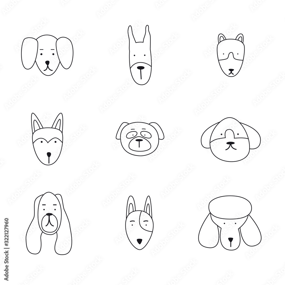 Dog muzzle thin line, pets. Flat style vector illustration