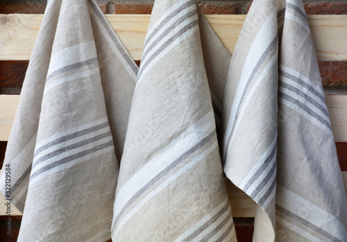 Striped rough heavy linen kitchen or hand towels. Home textile
