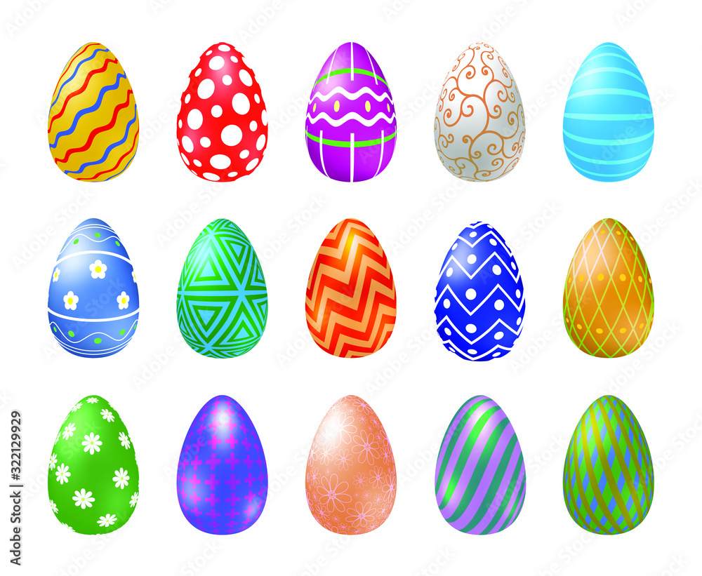 Many Easter eggs with different texture on a white background. Happy easter eggs. Spring holiday. Vector Illustration, EPS 10. Many Easter eggs with different texture on a white background. Happy easter eggs. Spring holiday. Vector Illustration, EPS 10.