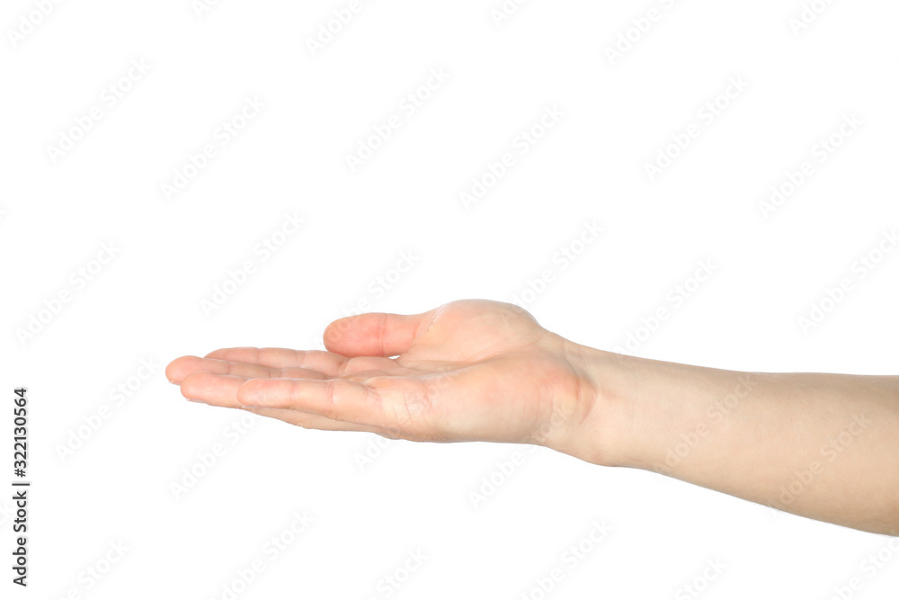 Male palm isolated on white background. Gestures Male palm isolated on white background. Gestures