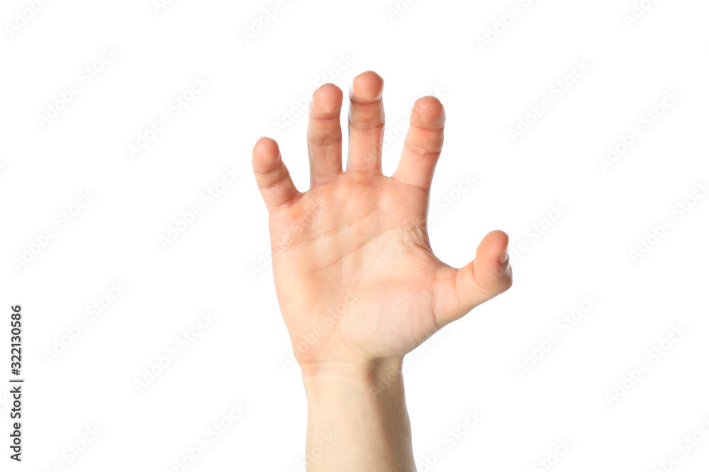 Male hand isolated on white background. Gestures Male hand isolated on white background. Gestures