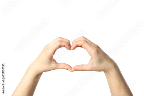 Female hands show heart  isolated on white background