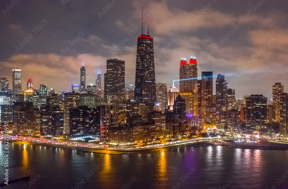 Obraz premium Chicago downtown buildings skyline aerial
