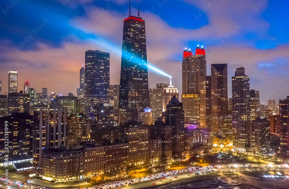Fototapeta premium Chicago downtown buildings skyline aerial