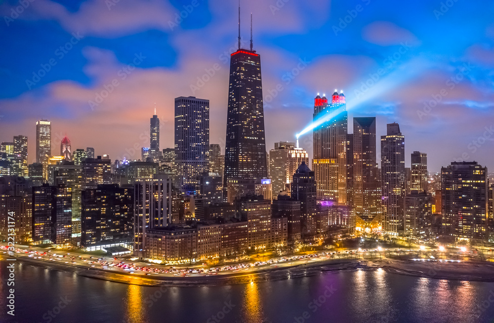 Obraz premium Chicago downtown buildings skyline aerial