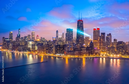 Chicago downtown buildings skyline aerial © blvdone