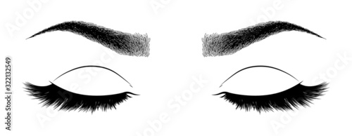 Illustration with woman's eyes, eyelashes and eyebrows. Makeup Look. Tattoo design. Logo for brow bar or lash salon.