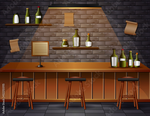 Bar cafe beer cafeteria counter desk interior illustration