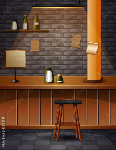 The interior of the bar cafe pub with brick walls
