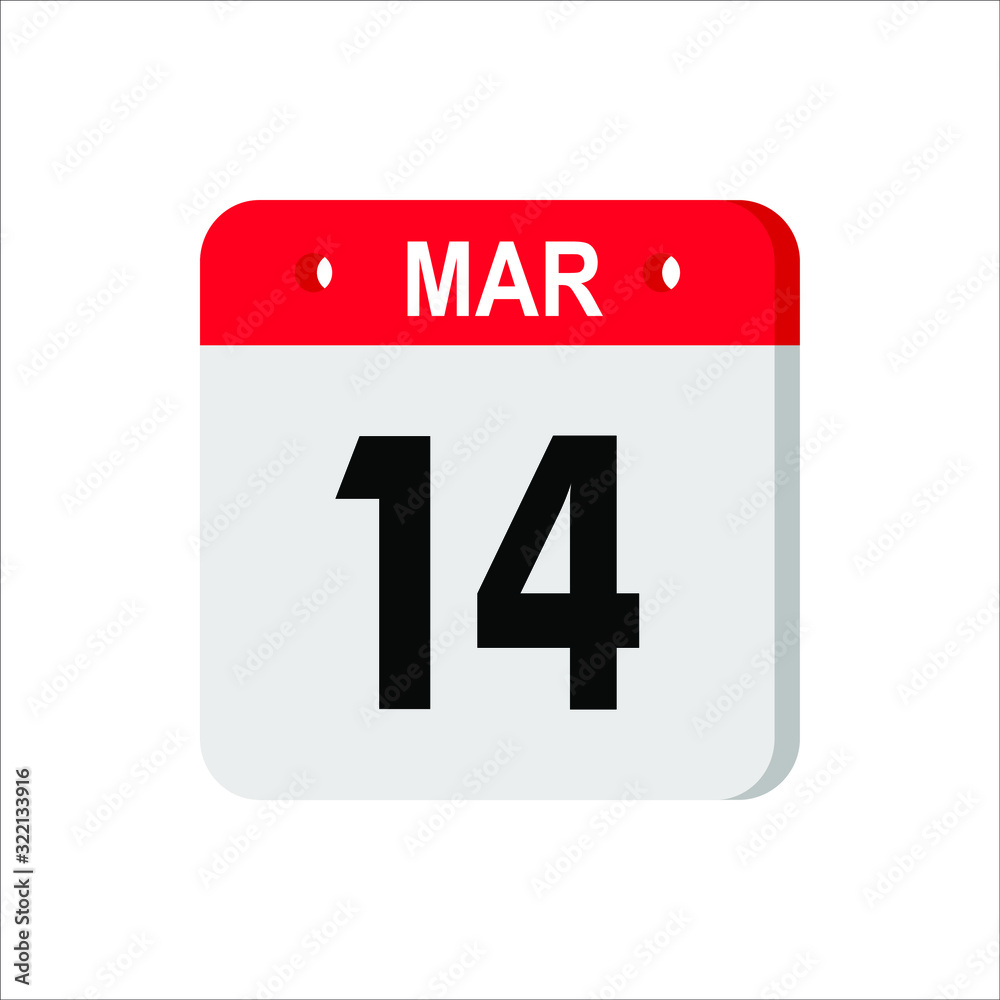 March 14 - Calendar Icon. Calendar Icon with shadow. Flat style. Date, day and month. Reminder. Vector illustration. Organizer application, app symbol. Ui. User interface sign. EPS 10 March 14 - Calendar Icon. Calendar Icon with shadow. Flat style. Date, day and month. Reminder. Vector illustration. Organizer application, app symbol. Ui. User interface sign. EPS 10