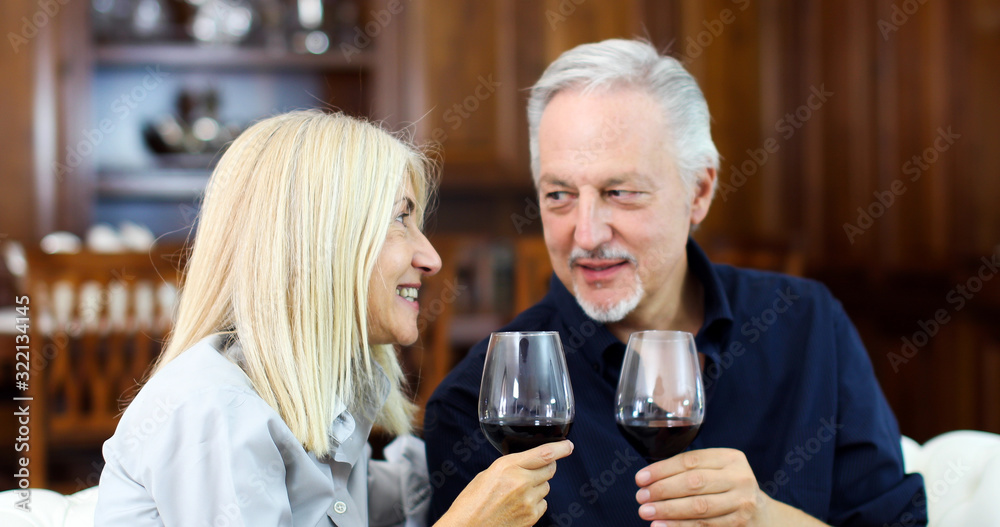 Mature couple toasting wine glasses to celebrate a special occasion Mature couple toasting wine glasses to celebrate a special occasion