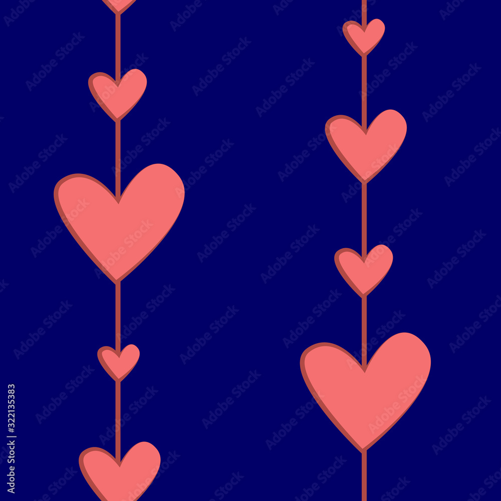 Patern with chains of hearts on a blue background