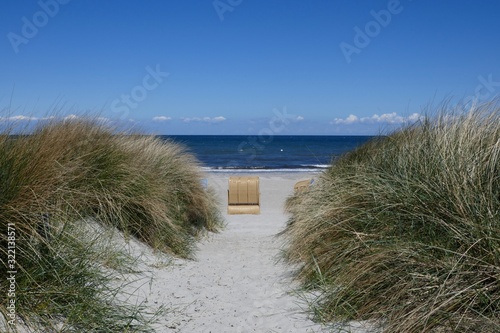 Fototapeta Naklejka Na Ścianę i Meble -  Holidays by the sea, on the Baltic Sea coast on the long, sandy beach of Sehlendorf / Blekendorf.  Schleswig-Holstein, Germany, Europe