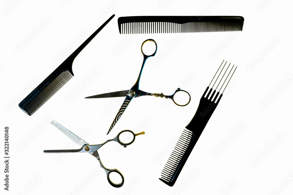 Naklejka premium Narzędzia fryzjerskie, nożyczki i grzebień