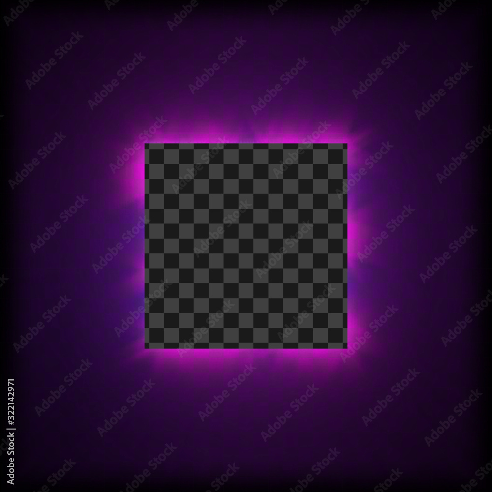 eps10. Neon square frame on a transparent background for posters, cafe ...