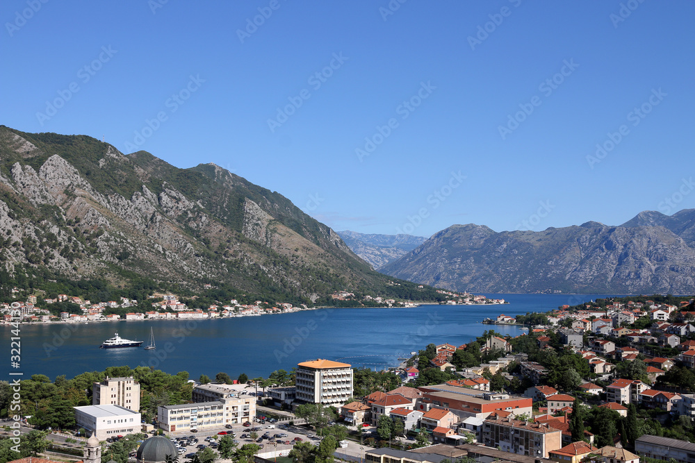 Kotor town and bay in summer landscape Montenegro