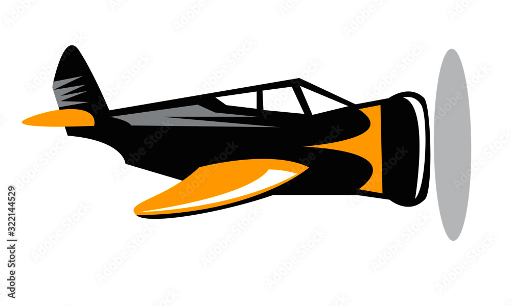 samolot profil śmigłowy czarny pomarańczowy  - obrazy, fototapety, plakaty 