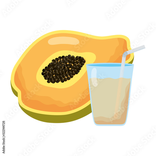 tropical papaya fruit with juice glass