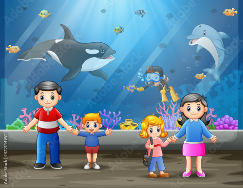 A happy family at sea aquarium