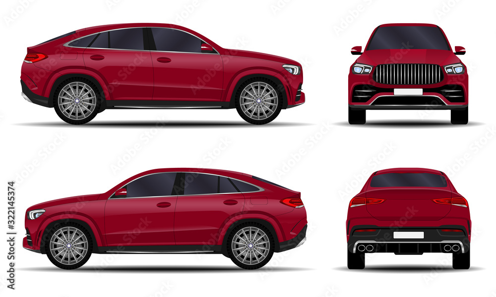 realistic SUV car. front view; side view; back view.