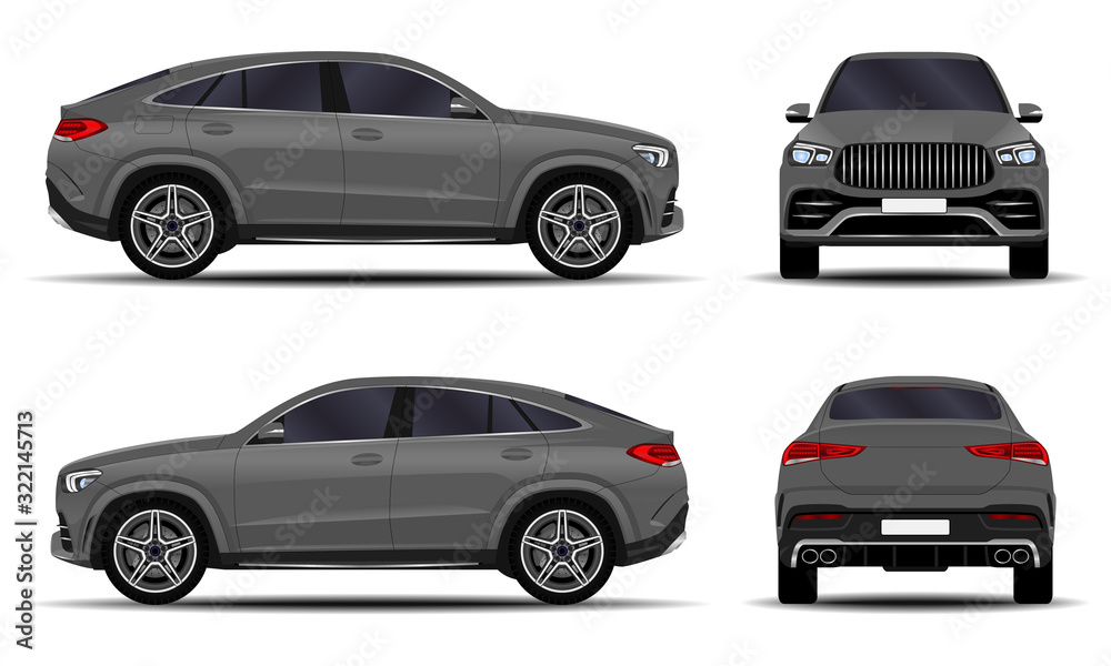 realistic SUV car. front view; side view; back view.