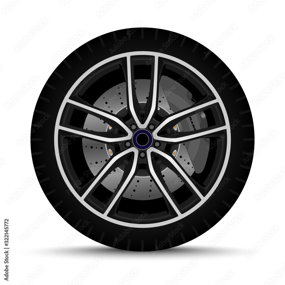 sport car wheel. tire with brake system