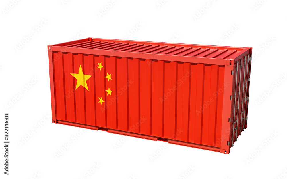 Freight container China flag isolated on white. 3D Rendering Freight container China flag isolated on white. 3D Rendering