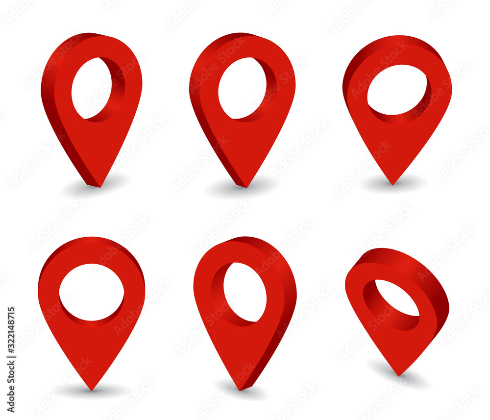 3d locator pin icon. Set of isometric pointer for map. Destination pin for  navigation in travel. Collection of position marker of place in map. Arrow  symbol on isolated background. vector Stock Vector