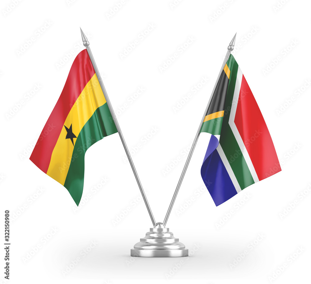 South Africa and Ghana table flags isolated on white 3D rendering South Africa and Ghana table flags isolated on white 3D rendering