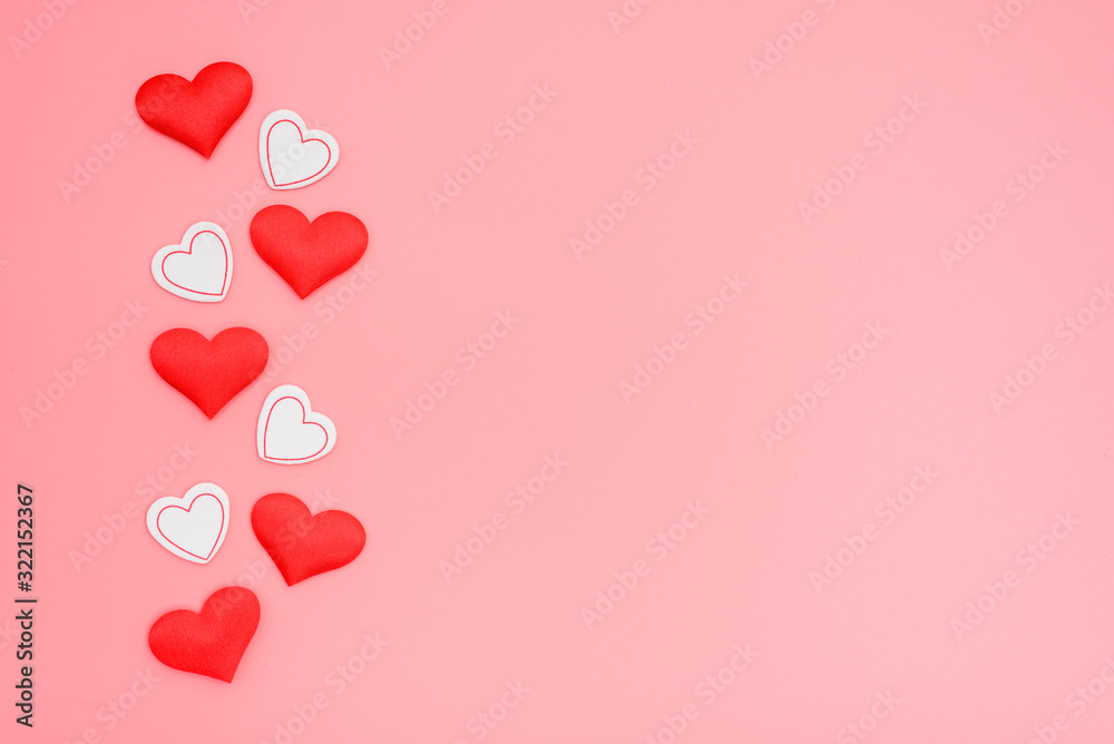 A red background with hearts and space for love text.