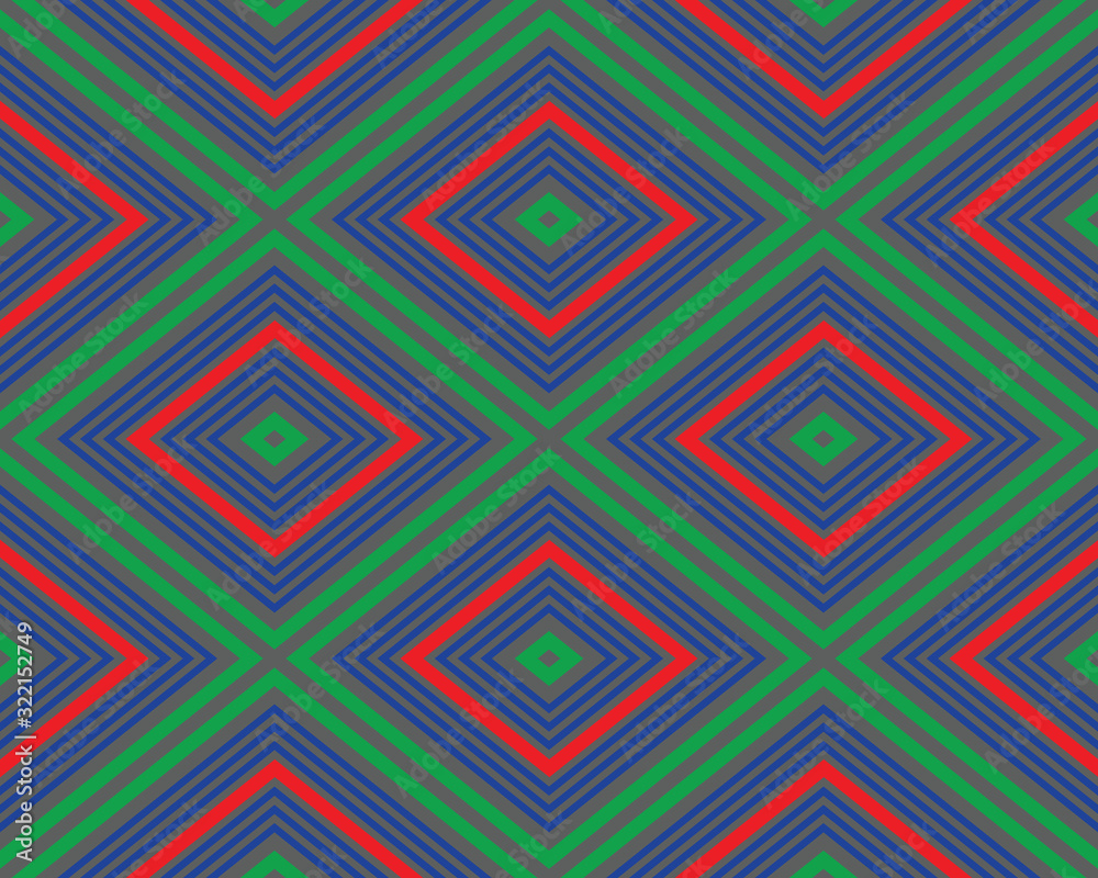 Seamless pattern of blue, green and red rhombuses