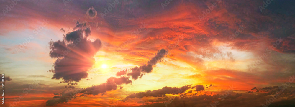 Fototapeta fiery sunset in the sky