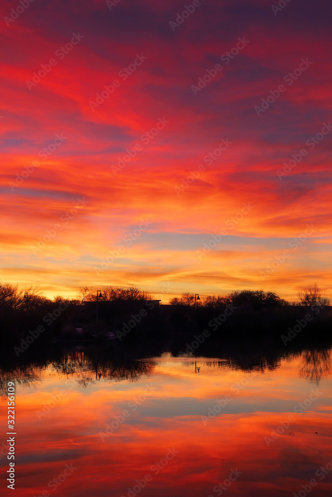 Colorful sunset sky over a lake