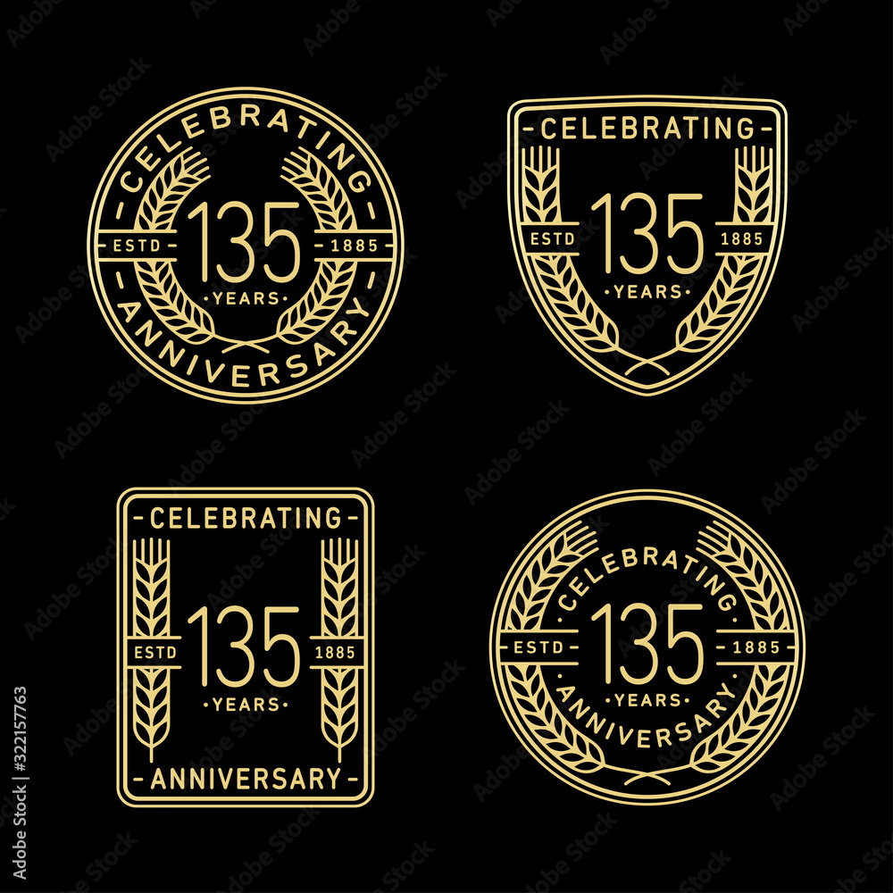 135 years anniversary celebration logotype. 135th anniversary logo collection. Set of anniversary design template. Vector and illustration.