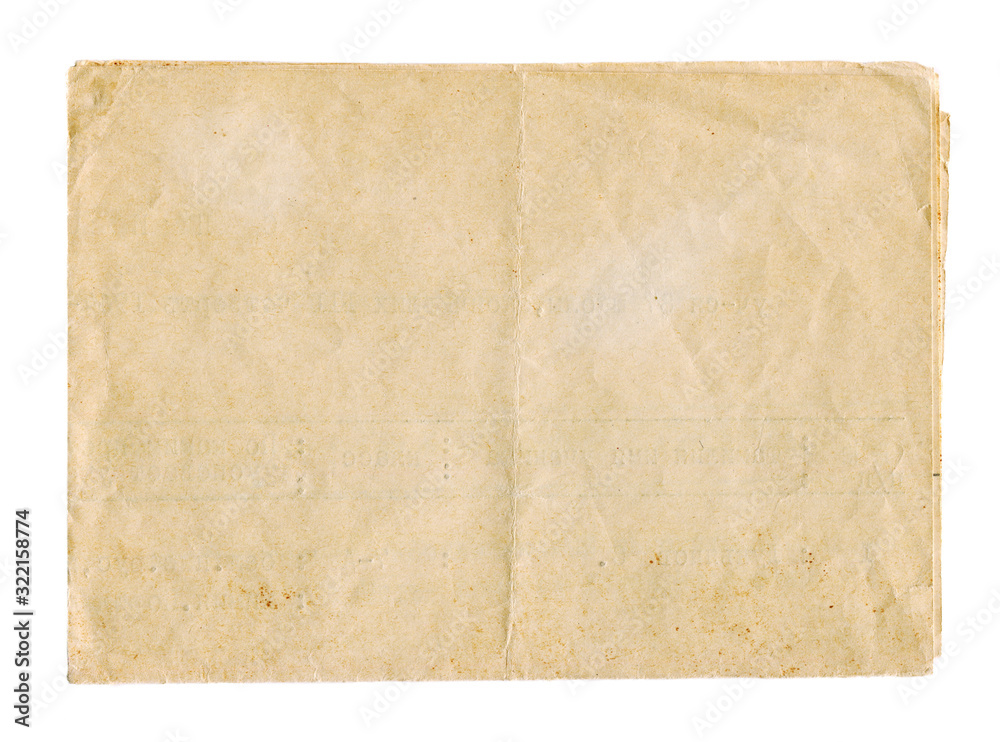 Vintage paper blank isolated on white background. Old texture for design.