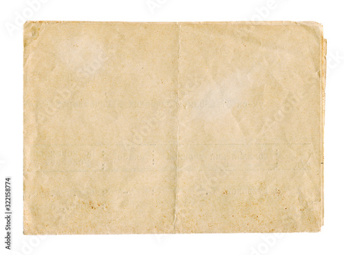 Vintage paper blank isolated on white background. Old texture for design.