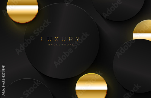 Modern layered background in gold and luxury style with circle shape composition. Minimalist black and gold design