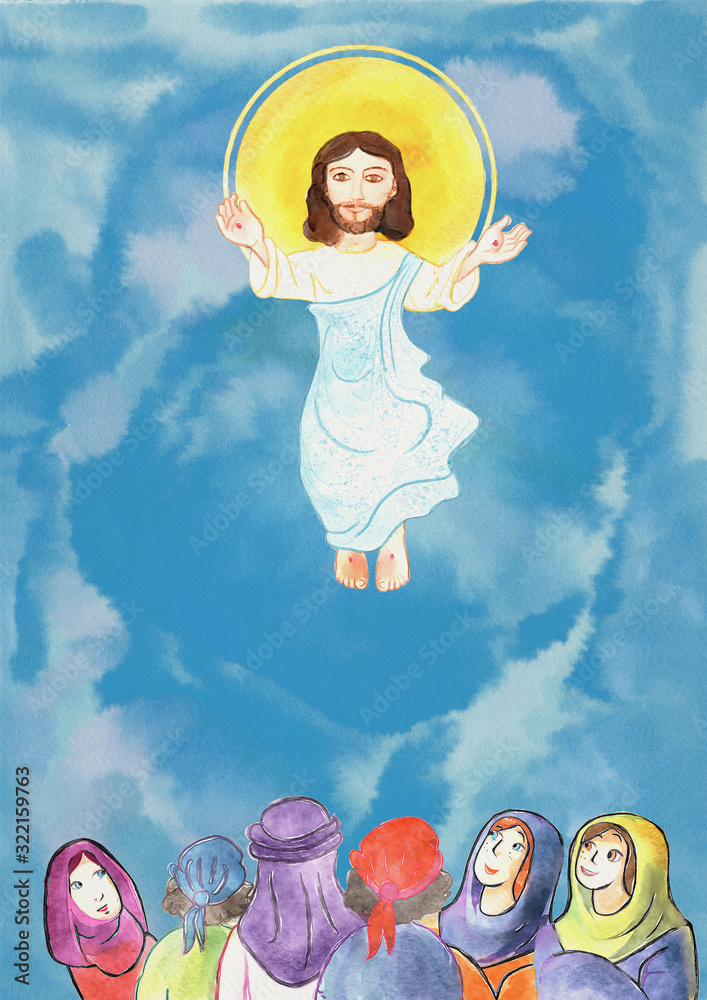 Ascension of Jesus. Bible story for children, watercolor. Stock ...
