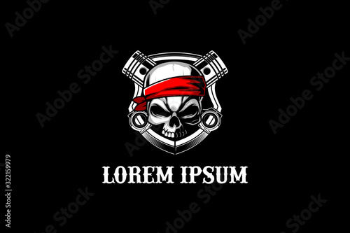 skull rider with piston vector logo template