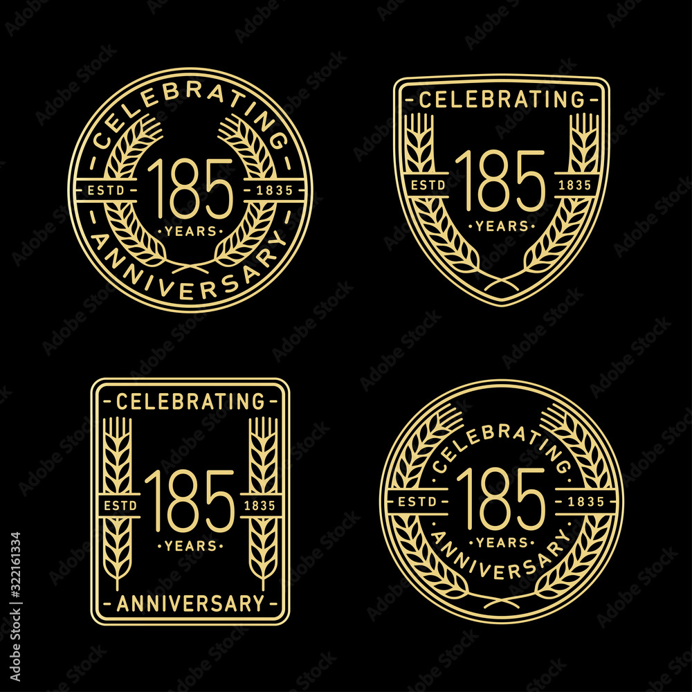 185 years anniversary celebration logotype. 185th anniversary logo collection. Set of anniversary design template. Vector and illustration.
