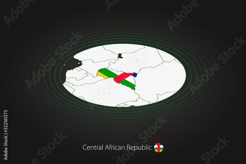 Central African Republic map in dark color, oval map with neighboring countries.