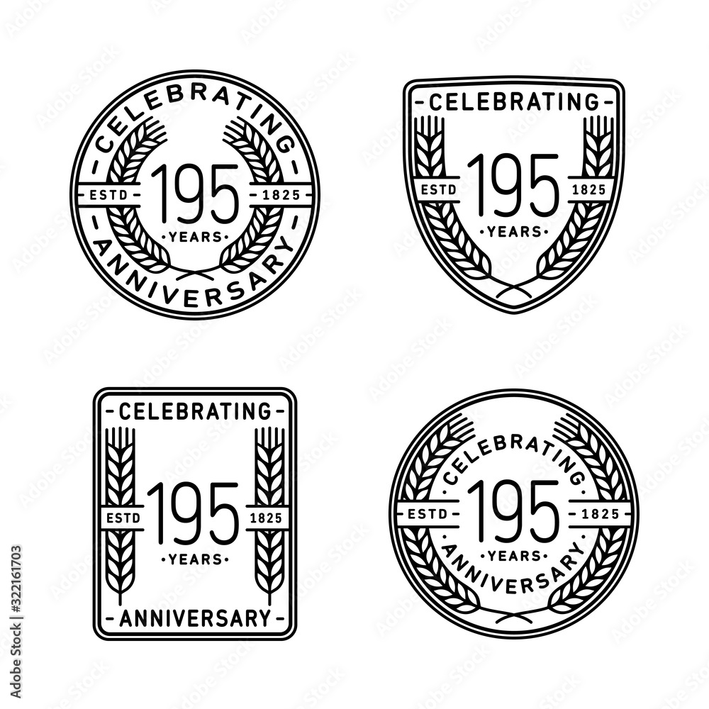 195 years anniversary celebration logotype. 195th anniversary logo collection. Set of anniversary design template. Vector and illustration.