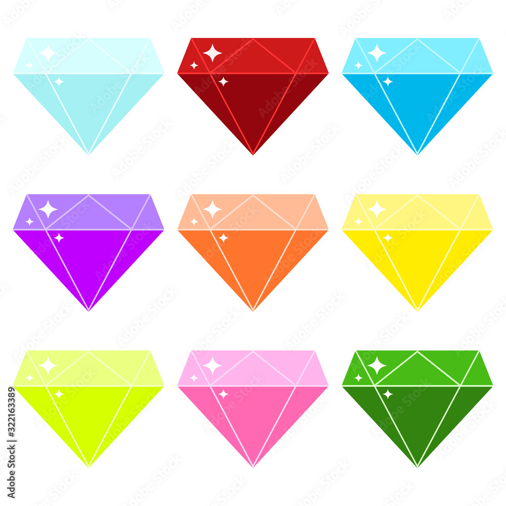 Diamonds vector icon set isolated on white background. Diamonds vector icon set isolated on white background.